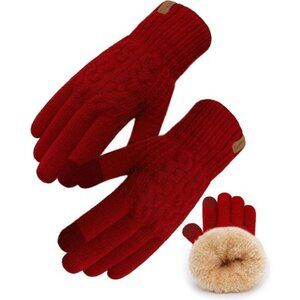 ⚡Women & Men Burgundy Winter Touch Screen Warm Thick Fleece Lined Knit Gloves